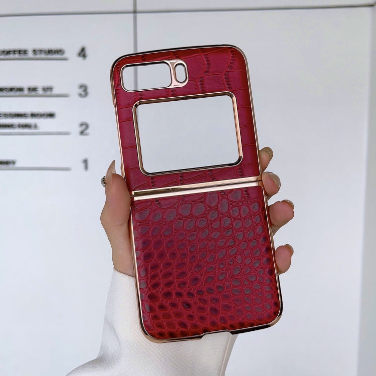 For Motorola Moto Razr 2022 Crocodile Texture Genuine Leather Nano Electroplating Phone Case(Red) - Motorola Cases by PMC TechLife | Online Shopping South Africa | PMC TechLife | Buy Now Pay Later Mobicred