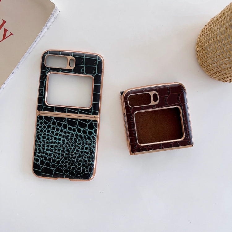 For Motorola Moto Razr 2022 Crocodile Texture Genuine Leather Nano Electroplating Phone Case(Black) - Motorola Cases by PMC TechLife | Online Shopping South Africa | PMC TechLife | Buy Now Pay Later Mobicred