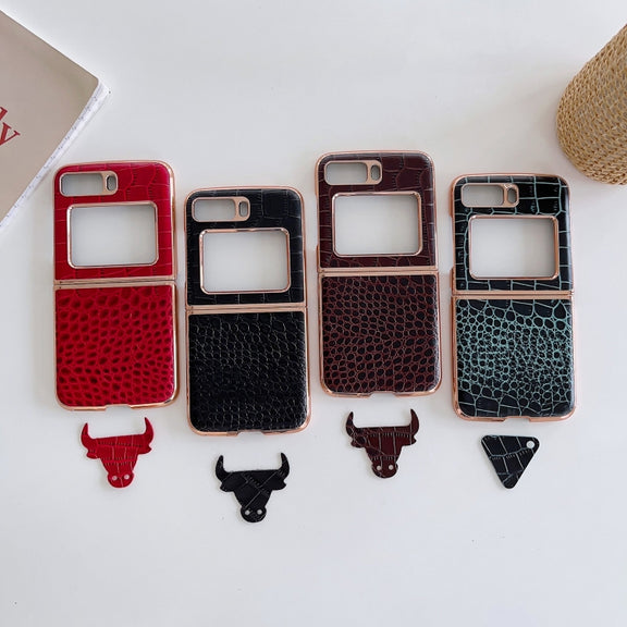 For Motorola Moto Razr 2022 Crocodile Texture Genuine Leather Nano Electroplating Phone Case(Red)