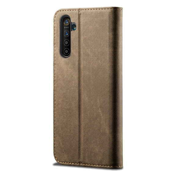 For OPPO Realme 6 Pro Denim Texture Casual Style Horizontal Flip Leather Case with Holder & Card Slots & Wallet(Khaki)