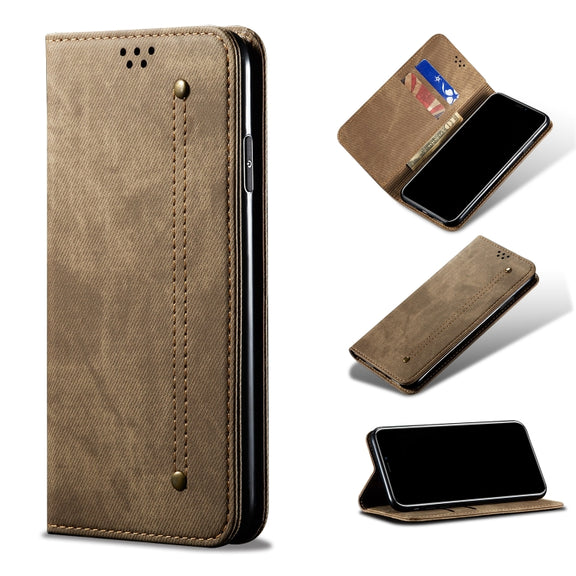 For OPPO Realme 6 Pro Denim Texture Casual Style Horizontal Flip Leather Case with Holder & Card Slots & Wallet(Khaki)