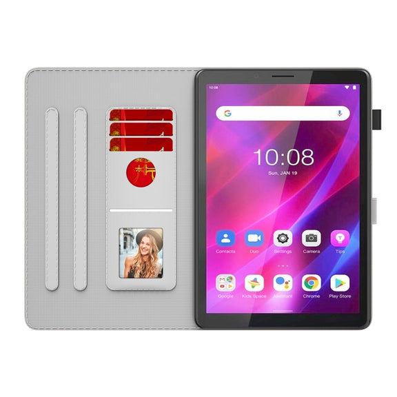 For Lenovo Tab M7 3rd Gen Watercolor Pattern Flip Leather Tablet Case(Purple Red)