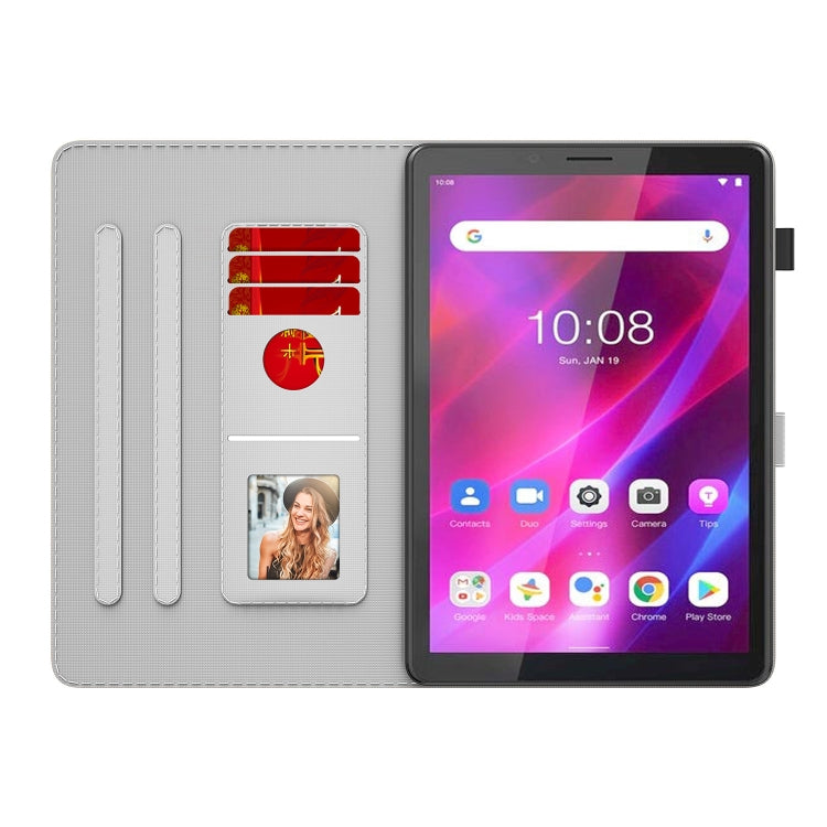 For Lenovo Tab M7 3rd Gen Watercolor Pattern Flip Leather Tablet Case(Purple Red)