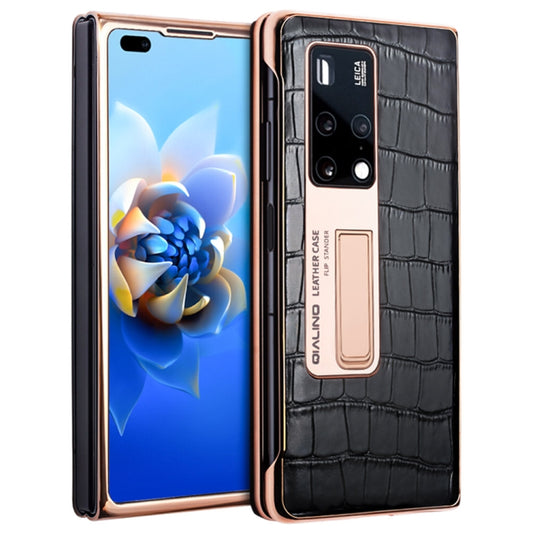 For Huawei Mate X2 QIALINO 2 in 1 Crocodile Pattern Genuine Leather + PC Phone Case(Black) - free shipping - PMC Jewellery - Order now!