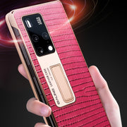 For Huawei Mate X2 QIALINO 2 in 1 Crocodile Pattern Genuine Leather + PC Phone Case(Brown)