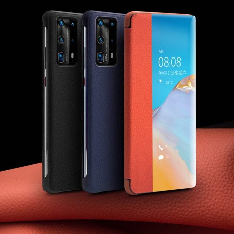 For Huawei P40 QIALINO Litchi Texture Side Window View Leather Phone Case(Orange) - free shipping - PMC TechLife - Order now!