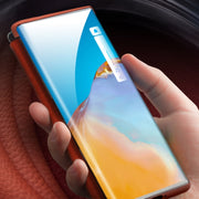 For Huawei P40 QIALINO Litchi Texture Side Window View Leather Phone Case(Blue)