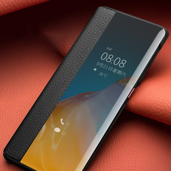 For Huawei P40 QIALINO Litchi Texture Side Window View Leather Phone Case(Orange)