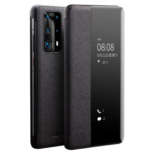 For Huawei P40 Pro QIALINO Puda Texture Side Window View Leather Phone Case(Black) - free shipping - PMC Jewellery - Order now!