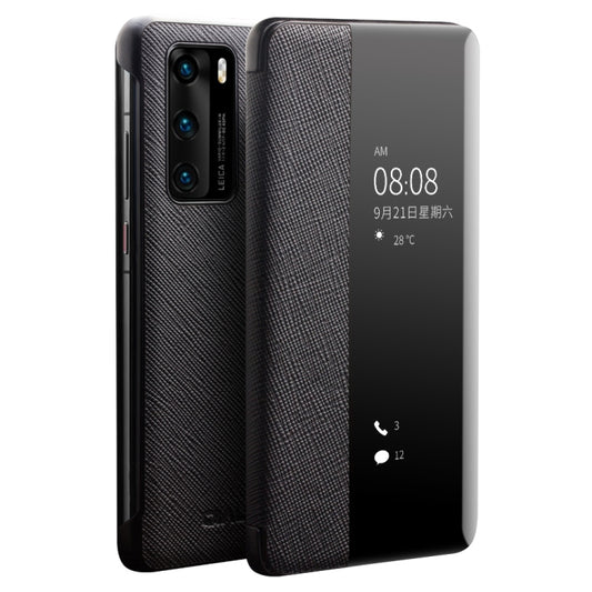 For Huawei P40 QIALINO Puda Texture Side Window View Leather Phone Case(Black) - free shipping - PMC Jewellery - Order now!