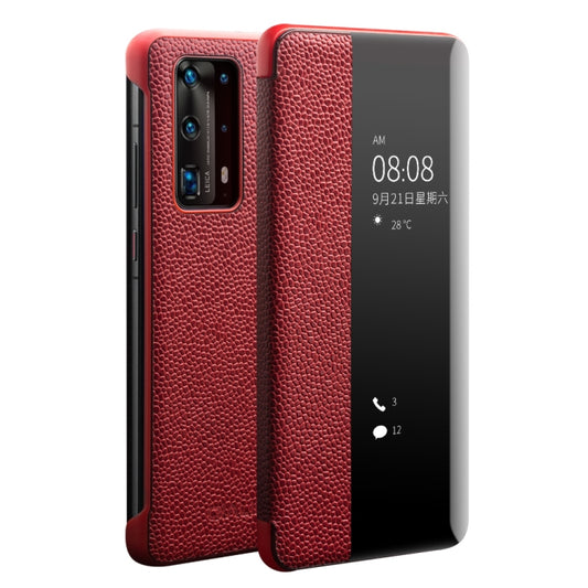 For Huawei P40 Pro QIALINO XiangNai Texture Side Window View Leather Phone Case(Red) - free shipping - PMC Jewellery - Order now!