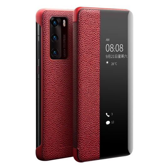 For Huawei P40 QIALINO XiangNai Texture Side Window View Leather Phone Case(Red) - free shipping - PMC Jewellery - Order now!