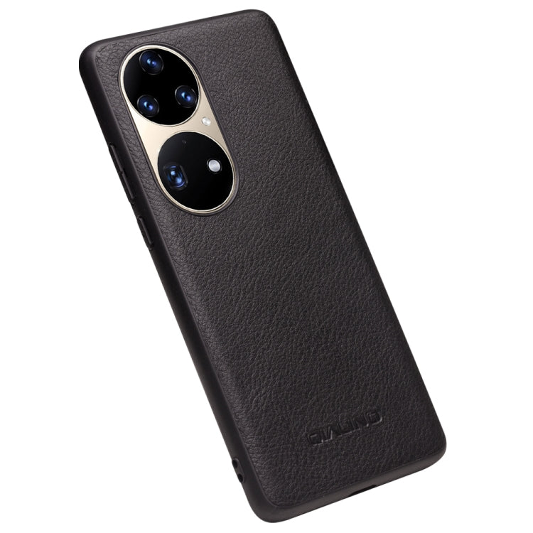 For Huawei P50 QIALINO Cowhide Texture Genuine Leather Phone Case(Black) - free shipping - PMC TechLife - Order now!