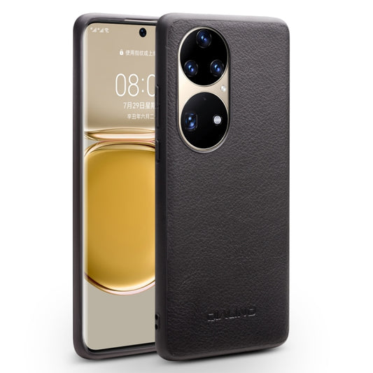 For Huawei P50 Pro QIALINO Cowhide Texture Genuine Leather Phone Case(Black) - free shipping - PMC Jewellery - Order now!