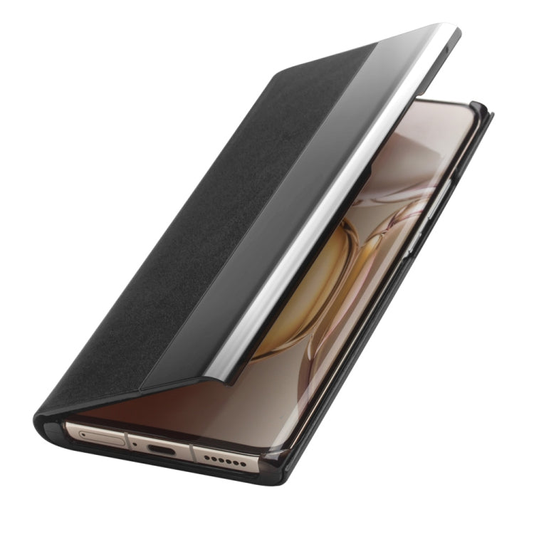 For Huawei P50 QIALINO Magnetic Side Window View Genuine Leather Smart Phone Case(Black) - free shipping - PMC TechLife - Order now!