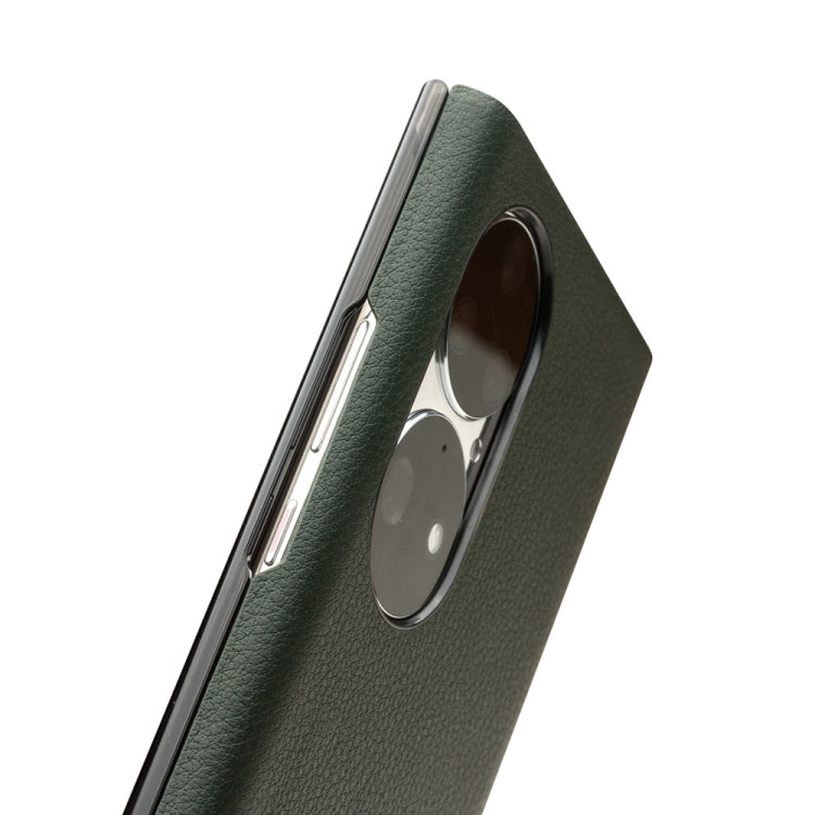 For Huawei P50 QIALINO Magnetic Side Window View Genuine Leather Smart Phone Case(Green) - Huawei Cases by QIALINO | Online Shopping South Africa | PMC TechLife | Buy Now Pay Later Mobicred