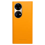For Huawei P50 Pro QIALINO Magnetic Side Window View Genuine Leather Smart Phone Case(Orange)