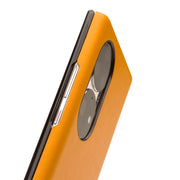 For Huawei P50 Pro QIALINO Magnetic Side Window View Genuine Leather Smart Phone Case(Orange)