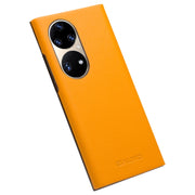 For Huawei P50 Pro QIALINO Magnetic Side Window View Genuine Leather Smart Phone Case(Orange)
