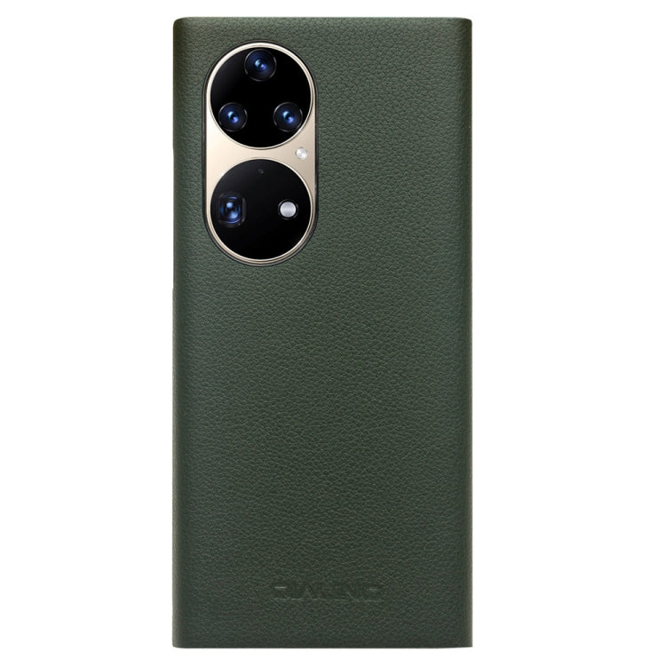 For Huawei P50 Pro QIALINO Magnetic Side Window View Genuine Leather Smart Phone Case(Green) - Huawei Cases by QIALINO | Online Shopping South Africa | PMC TechLife | Buy Now Pay Later Mobicred