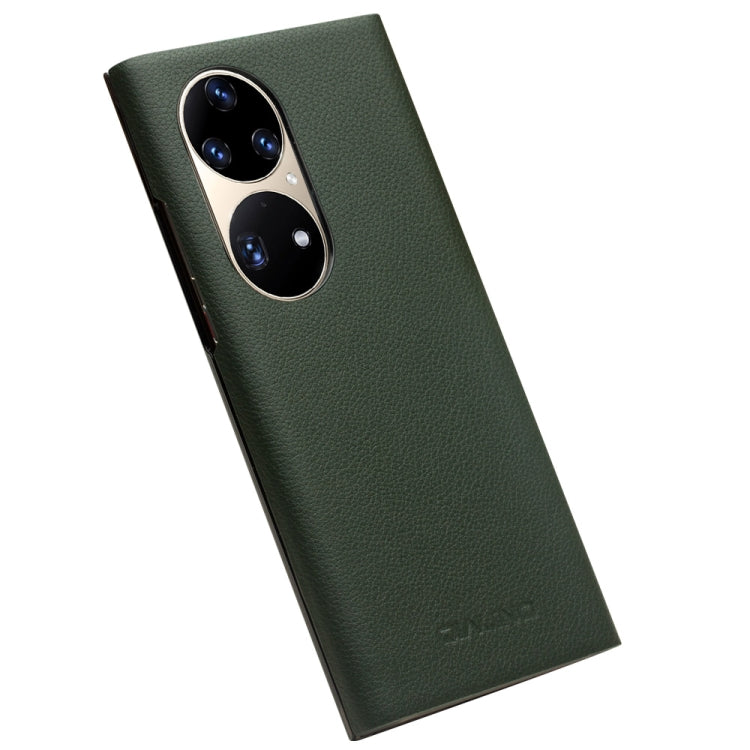 For Huawei P50 Pro QIALINO Magnetic Side Window View Genuine Leather Smart Phone Case(Green) - Huawei Cases by QIALINO | Online Shopping South Africa | PMC TechLife | Buy Now Pay Later Mobicred