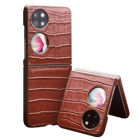 For Huawei P50 Pocket QIALINO Crocodile Pattern Genuine Leather Phone Case(Brown) - free shipping - PMC Jewellery - Order now!