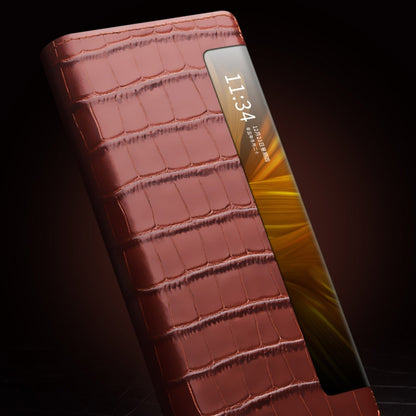 For Huawei Mate X2 QIALINO Crocodile Pattern Side Window View Genuine Leather Phone Case(Brown) - free shipping - PMC Jewellery - Order now!
