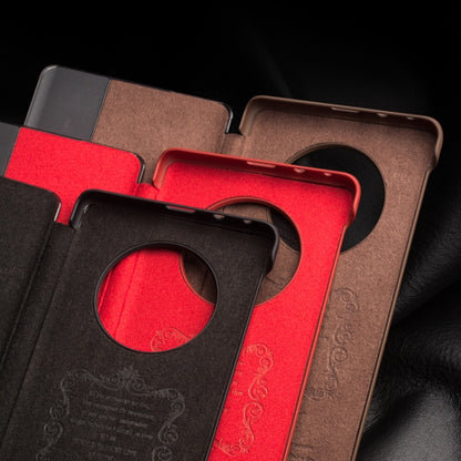 For Huawei Mate 50 QIALINO Genuine Leather Side Window View Smart Phone Case(Brown) - free shipping - PMC Jewellery - Order now!