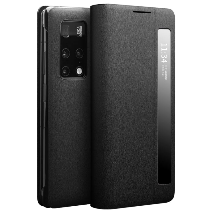 For Huawei Mate X2 QIALINO Genuine Leather Side Window View Smart Phone Case(Black) - free shipping - PMC Jewellery - Order now!