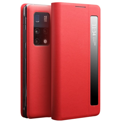 For Huawei Mate X2 QIALINO Genuine Leather Side Window View Smart Phone Case(Red) - free shipping - PMC Jewellery - Order now!