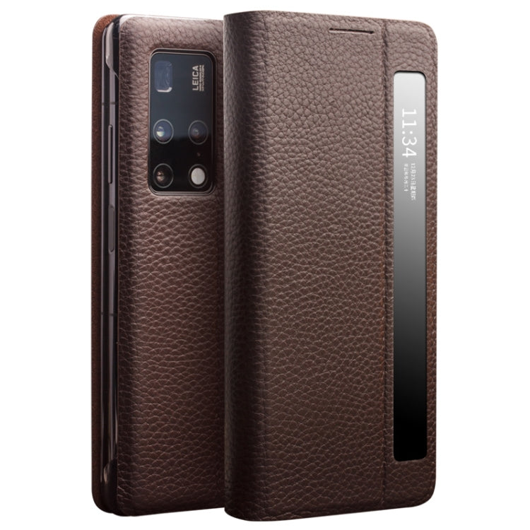 For Huawei Mate X2 QIALINO Genuine Leather Side Window View Smart Phone Case(Brown) - free shipping - PMC Jewellery - Order now!