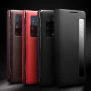 For Huawei Mate X2 QIALINO Genuine Leather Side Window View Smart Phone Case(Black)