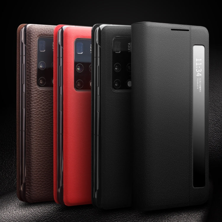 For Huawei Mate X2 QIALINO Genuine Leather Side Window View Smart Phone Case(Black)