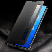 For Huawei Mate X2 QIALINO Genuine Leather Side Window View Smart Phone Case(Black)