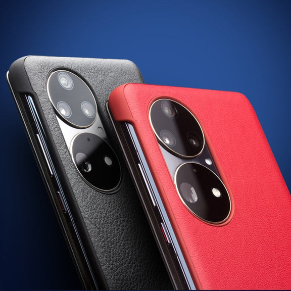 For Huawei P50 Pro QIALINO Genuine Leather Side Window View Smart Phone Case(Red)