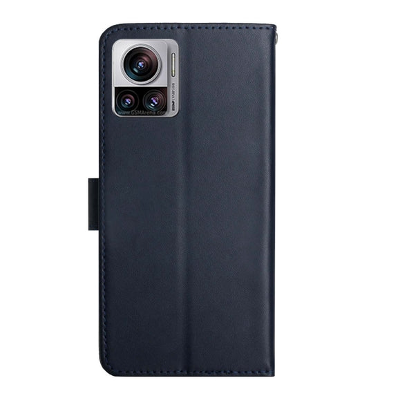 For Motorola Edge 30 Ultra/Moto X30 Pro Genuine Leather Fingerprint-proof Flip Phone Case(Blue)