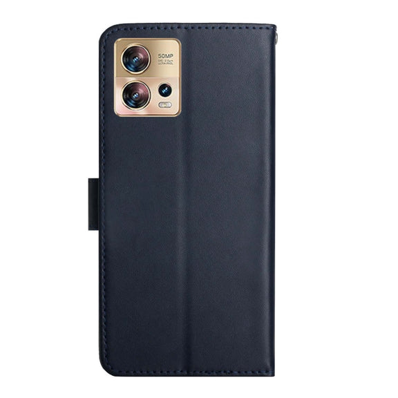 For Motorola Edge 30 Fusion/Moto S30 Pro Genuine Leather Fingerprint-proof Flip Phone Case(Blue)