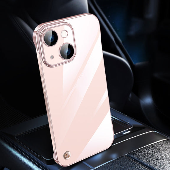 For iPhone 14 Plus Electroplating Frameless Clear PC Phone Case(Pink)