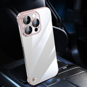 For iPhone 14 Pro Max Electroplating Frameless Clear PC Phone Case(Pink)