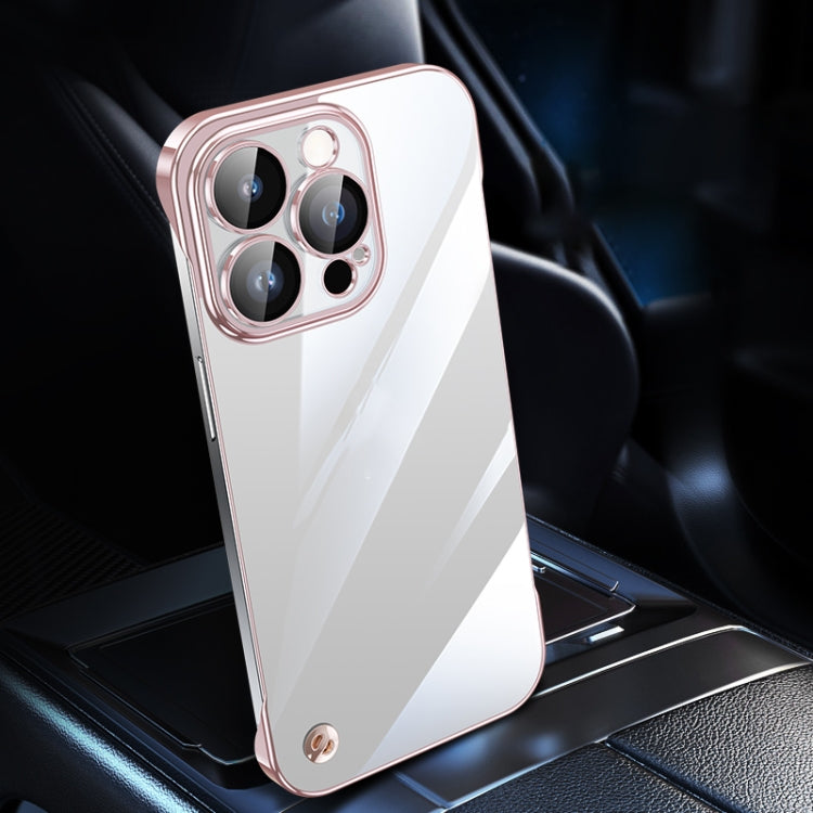 For iPhone 14 Pro Max Electroplating Frameless Clear PC Phone Case(Pink)