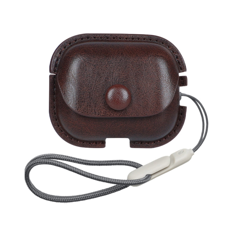 For AirPods Pro 2 Litchi Texture PU Leather Earphone Protective Case with Lanyard(Dark Brown) - For AirPods Pro 2 by PMC Jewellery | Online Shopping South Africa | PMC Jewellery | Buy Now Pay Later Mobicred