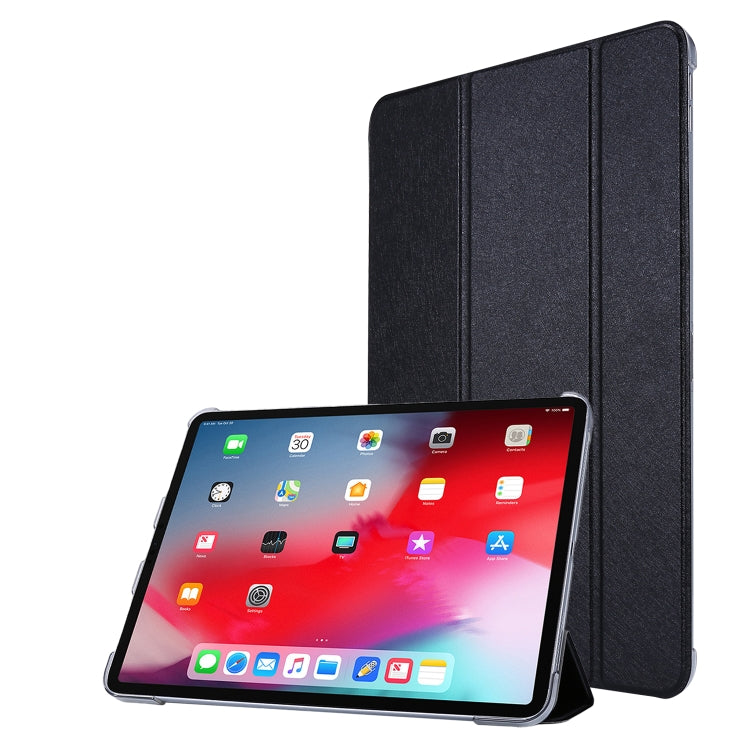 For iPad Air 13 2024 / Pro 12.9 2020 TPU Silk Texture Three-fold Horizontal Flip Leather Tablet Case with Holder(Black) - iPad Pro 12.9 (2020) Cases by PMC TechLife | Online Shopping South Africa | PMC TechLife | Buy Now Pay Later Mobicred