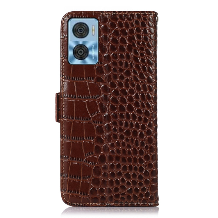 For Motorola Moto E22/E22i Crocodile Top Layer Cowhide Leather Phone Case(Brown) - Motorola Cases by PMC TechLife | Online Shopping South Africa | PMC TechLife | Buy Now Pay Later Mobicred