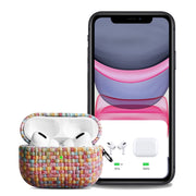 For AirPods 1 / 2 Weave Texture PU Shockproof Earphone Protective Case with Hook(Grey)