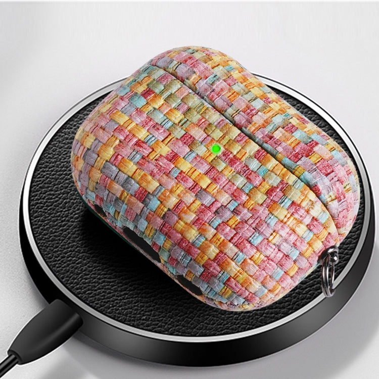 For AirPods 1 / 2 Weave Texture PU Shockproof Earphone Protective Case with Hook(Pink) - For AirPods 1/2 by PMC Jewellery | Online Shopping South Africa | PMC Jewellery | Buy Now Pay Later Mobicred