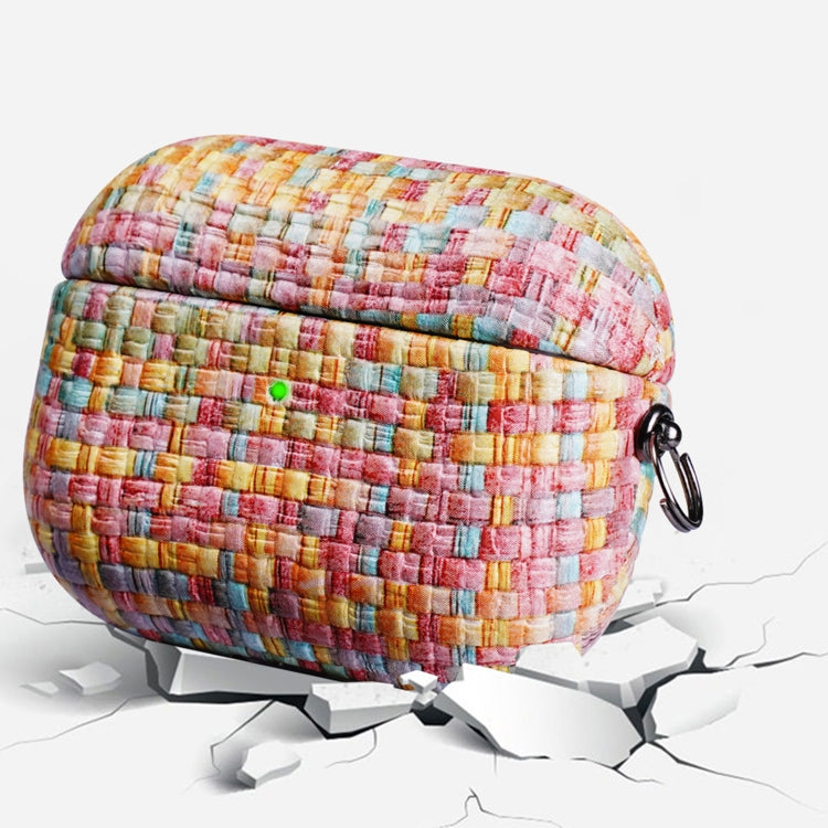 For AirPods 3 Weave Texture PU Shockproof Earphone Protective Case with Hook(Pink) - For AirPods 3 by PMC Jewellery | Online Shopping South Africa | PMC Jewellery | Buy Now Pay Later Mobicred