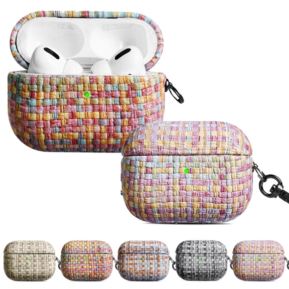 For AirPods Pro Weave Texture PU Shockproof Earphone Protective Case with Hook(Grey)