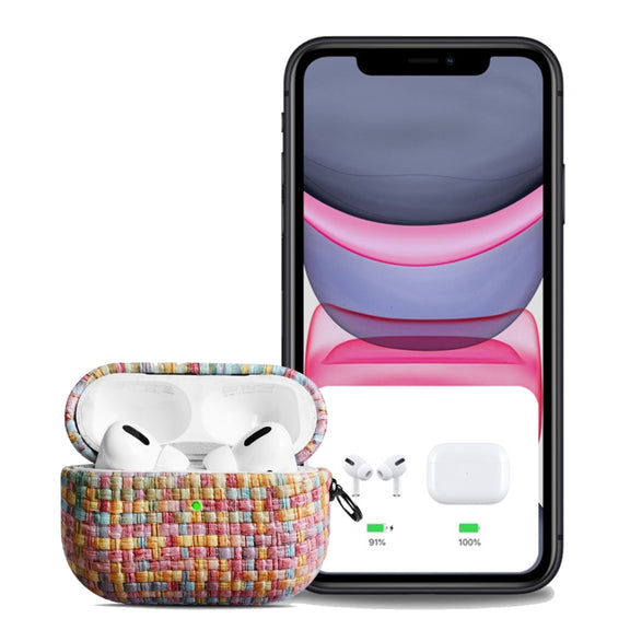 For AirPods Pro Weave Texture PU Shockproof Earphone Protective Case with Hook(Grey)