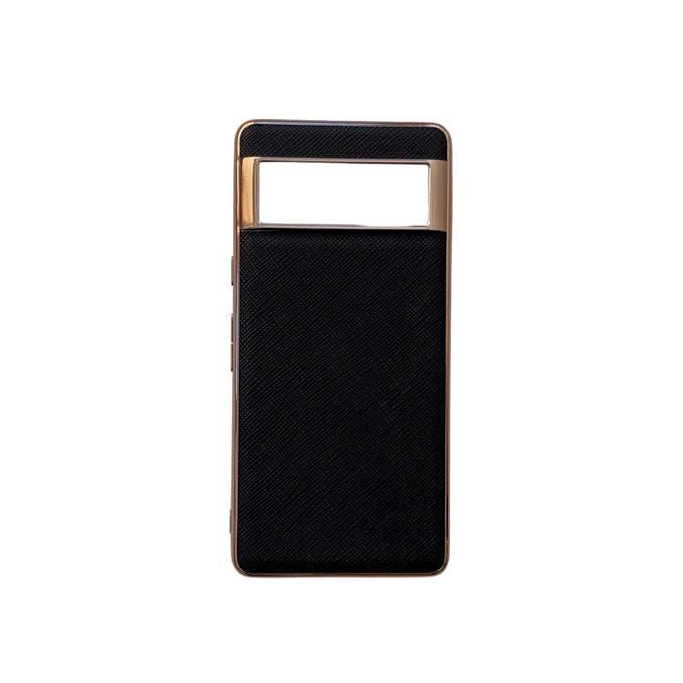 For Google Pixel 6 Pro Nano Electroplating Cross Texture Genuine Leather Phone Case(Black) - Google Cases by PMC TechLife | Online Shopping South Africa | PMC TechLife | Buy Now Pay Later Mobicred