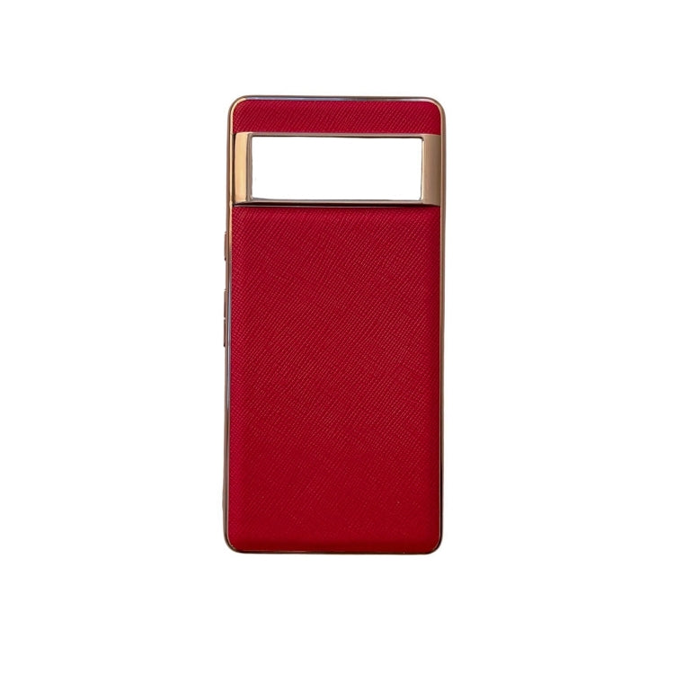 For Google Pixel 7 5G Nano Electroplating Cross Texture Genuine Leather Phone Case(Red) - Google Cases by PMC TechLife | Online Shopping South Africa | PMC TechLife | Buy Now Pay Later Mobicred